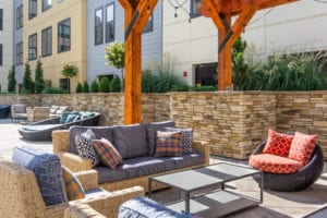 outdoor lounge seating at the RED apartments in Cincinnati