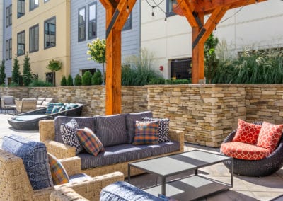 outdoor lounge seating at the RED apartments in Cincinnati